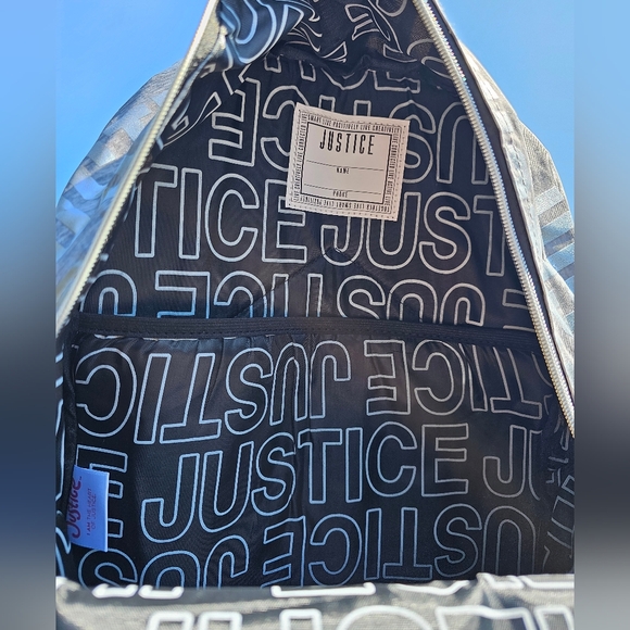 JUSTICE Heather Grey & Silver Backpack NWT - Picture 4 of 5